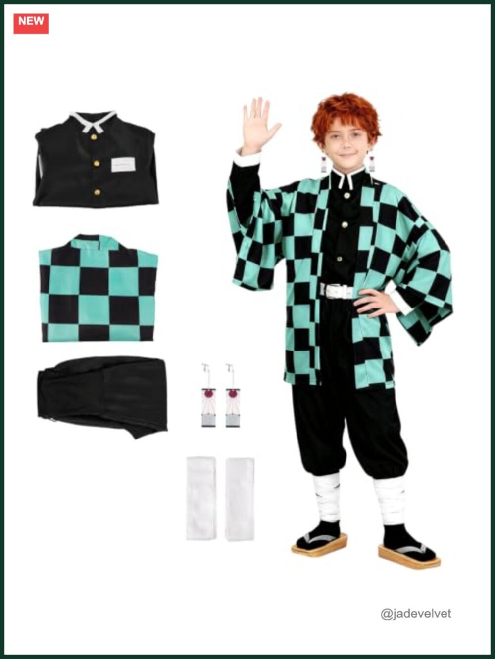 Anime Cosplay Kimono Outfit Set Halloween Costume Cloak Top Pants Belt Earring
